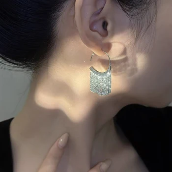Геометрични сребърни обеци с пискюли C-образна форма Дамски Модни тенденции 2023 г. Уникален дизайн, Темперамент момичета, украси за сватбени партита