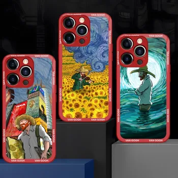 Художествени Калъф За Телефон Van Gogh Starry Sky Art Червено-Синьо Стъкло За iPhone 13 14 12 11 Pro Max Plus Mini X XR 8 7 6s SE2020 Калъф