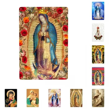 Богородица Гваделупская, Дева Мария, Метална Лидице знак, Обичай Ретро Католически Мексикански плакат, дъска за офис, магазин, кръчма, клуб, Art Decor