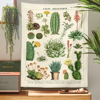 Гоблен с кактуси, окачена на стената, ретро-кактуси, сукуленти, Ботанически пустинни растения, Схема гъби, Хипи, Бохем Кошмарен Начало декор