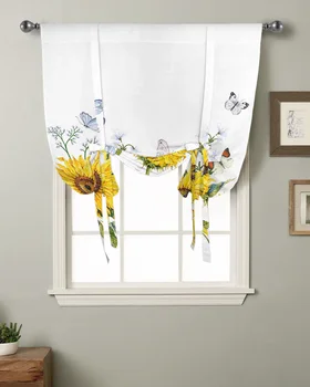 Цвете Семки Пеперуда, Пчела Бяла Кухня Къс Завеса на прозореца Модерен Начало декор Малък прозорец Римските Завеси на експозиции