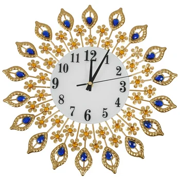 Луксозни големи стенни часовници с изкуствен кристал, метални стенни часовници за всекидневна, артистична декорация за дома (1 златен) в търговията на дребно