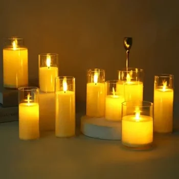 Истински беспламенные свещи, имитация на led електронна свещи, люлки, Led Е-свещ, Восъчен Коледна свещ от акрилно стъкло
