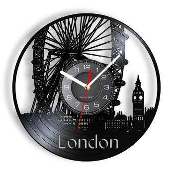 Лондонската виенско колело, боядисани стени, Стенни часовници, Vinyl плоча London Eye, Стенни часовници, Англия, Биг Бен, Декоративни Модерни часовници, Лондон подарък
