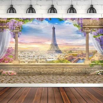 Фон за снимки на Айфеловата кула, Ретро-колона, Парижката ландшафтна архитектура, Балкон с изглед към уличния пейзаж, Тераса