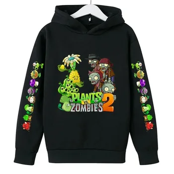 Детска есенно-зимни hoody с качулка Pvz Plants Vs Zombie, hoody с принтом от карикатура, пуловер от 100% памук с дълъг ръкав за момчета и момичета