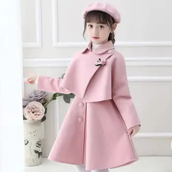Комплект есенно-зимни дрехи за момичета в етнически стил, вълнена рокля от три части за малки момичета, Корейската детски дрехи