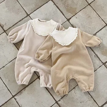 Детски дрехи Есен-зима, флисовые тела за новородени момичета, завързана за едно парче памук гащеризон за деца и дебела кадифена топъл гащеризон