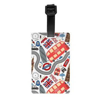 Багажни етикети с цифри London Doodles за куфари с Британския флаг, Червен идентификация стикер за защита на личните данни автобус