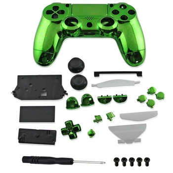 Пълен комплект PS4 Корпус, бутон, хромиран калъф за PlayStation 4, за подмяна на безжичния контролер DualShock 4, зелен