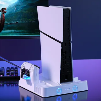 Поставка за конзола, охлаждаща станция с двойно контролер, зарядно устройство, игрални слотове, съвместими с игрова конзола Slim PS5