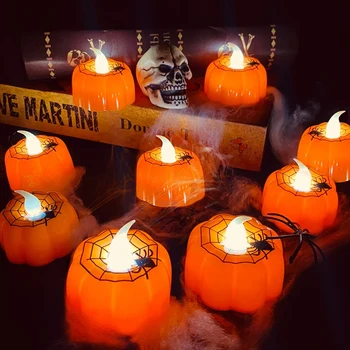 12шт тиквата свещи Tealights на Хелоуин, led светлини във формата на тиква, декорации за дома масата без пламък, свещи, работещи на батерии