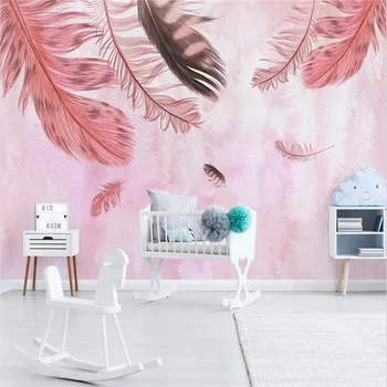 Тапети по поръчка 3d модерен минимализъм, ръчно рисувани от розови пера, малка прясна скандинавски хол, спалня, фонова стена за телевизор