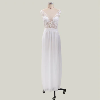Сватбена елегантна шифоновое рокля с флорална дантела, вечерна бална рокля, пола с цепка, с прозрачна рокля на шаферка с къс ръкав
