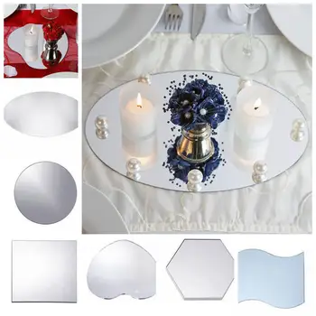 Огледало и стъклена тава за сватбени бижута, Декоративен поднос за свещ, Чиния, Декоративни Уникални централните елементи на маса, поднос за свещи