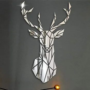 3D Огледално Стикери За Стена Коледен Елен Акрилни Огледално Етикети САМ Nordic Art Стенопис Подвижни Стикери За Стена За Декорация на Дома Хол