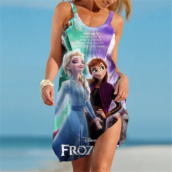 Лятото е Мини рокля Disney За Жени, Модерно Рокля Frozen Elsa, Всекидневни Сарафан За Почивка В Бохемски Стил, Дамски Рокли Без Ръкави
