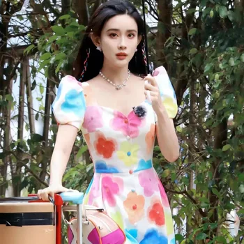 Мейн Ziyi, Цветна рокля с ръкави-мехурчета, Ново рокля с френско принтом за жени 2023 година