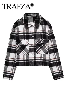 TRAFZA 2024 Пролетно яке-риза за жени, Модни Нови къси сака с ревери, дамски копчета, Винтажное дамско палто-жилетка