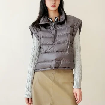 Нова зимна жилетка с 90% Бял утином топола, женски Корейски пуловер с висока яка, яке без ръкави, модерен топъл есенен жилетки, връхни дрехи