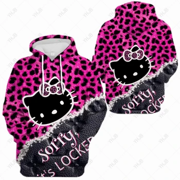 Hoody с Леопардовым дизайн на Hello Kitty, Дамски Hoody Harajuku Street, Забавна Hoody Цвети, Жена на Японски Младежки Пуловер, Реколта Hoody