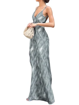 Жена Макси рокля с флорални принтом в стил бохо с открити рамене, V-образно деколте, ръкав с къдри, с плажна премяна