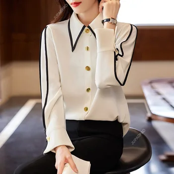Нови модели, бяла риза, дамска мода, есен темперамент, професионални официални блузи, Офис женски работни върхове.