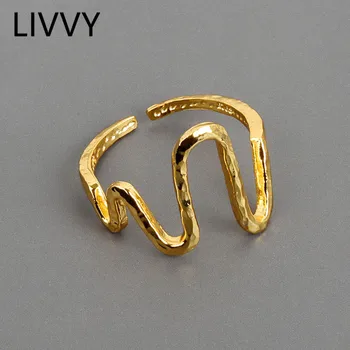 LIVVY Гореща мода и Изискани бижута от сребро, Електрокардиограма, Открита асиметрия, Сребърен пръстен на Любовта За жени, мода за 2021 г.
