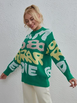 Wixra, дамски пуловери, блузи, скок с дълги ръкави и букви, ежедневни скок с кръгло деколте, есен-зима 2023