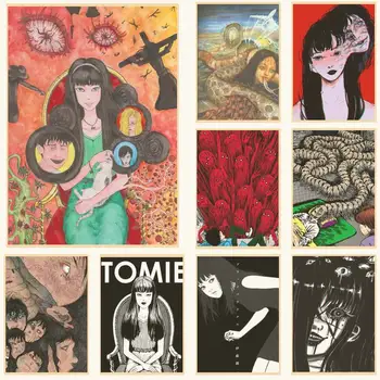 Плакат с комиксами на ужасите junji ito Tomie Tees, ретро-плакат, колекция от художествени стикери за домашна, бар, кафене, Фотообои за украса на стени