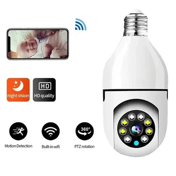 НОВАТА лампа с нажежаема жичка E27, камера за наблюдение 5G, Пълноцветно нощно виждане, Автоматично следене на лицето, увеличение, вътрешна сигурност монитор, камера, Wi-Fi