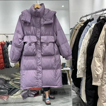 Модно свободно пуховое палто със средна дължина, 2023, зимно
