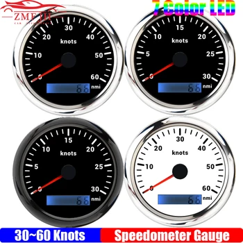 30 ~ 60 Възела 85-мм Скоростомер със 7-цветна подсветка Аналогов Водоустойчив импулс за измерване на Скоростта на колата, на лодката, морската 12V 24V
