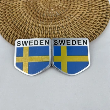 Стикери за автомобил, 2 бр. Щит от Шведския сплав, емблема, Метален флаг, външна декорация, алуминиева етикет, икона, банер за Volvo Auto Accessorys