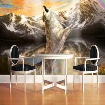 бейбехан Потребителски 3D фото Тапет лош вълк Снежен Планински пейзаж на Фона на Стенни картини за Декорация на хола Тапети