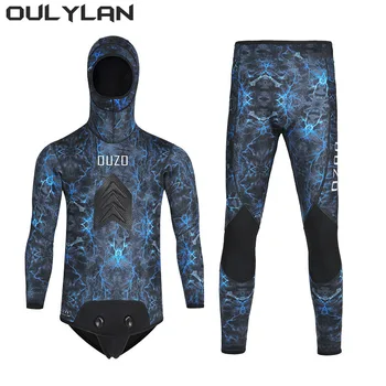 Oulylan 3.5 мм Мъжки неопрен за подводен риболов, Камуфляжный неопреновый отделни водолазный костюм за гмуркане, гащеризон за свободното гмуркане, бански костюм за студена вода