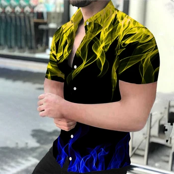 Риза Оверсайз 2023 Нова висококачествена хавайски мъжка риза с къс ръкав и 3D принтом наклон цвят