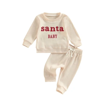 Коледни дрешки за новородено момченце, Hoody с писмото принтом, Ластични панталони, Есенно-зимни дрехи за деца