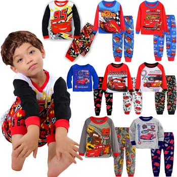 2 бр./компл., пролет-есен облекло за сън, за момчета и момичета с дълги ръкави Lightning Mcqueen, Детска пижама с шарени 95 машини, детска пижама