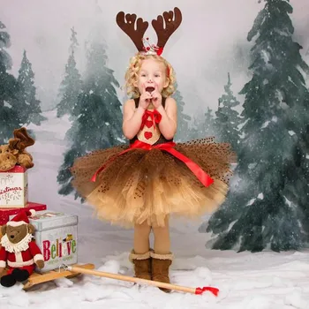 Костюм на Елен на Хелоуин, бебешка рокля-пакетче с животни за малки момичета с превръзка на главата, костюми за cosplay за малки момичета, вечерни рокли