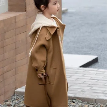 Ново детско палто за зимата и есента от 3 до 12 години, Покривка козината е със средна дължина, Модни Дрехи С качулка за момчета и момичета
