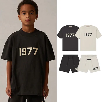 2024 Нови летни детски ризи, памучни блузи с кръгло деколте и къс ръкав за момчета и момичета, ежедневни панталони, пролетен комплект детски дрехи