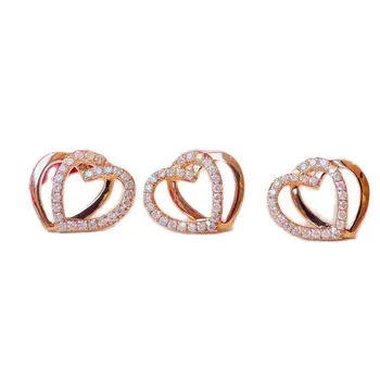 Дамски обеци-карамфил MADALENA SARARA от розово злато 18 карата, инкрустирани с диаманти, Геометрични обеци-карамфил под формата на двойно Сърце с Високо качество