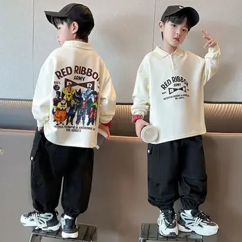 Пролетно-есенен тренд за момчета, нови блузи, поло яка в корейски стил за деца от 5 до 14 години, модни спортни облекла, блузи, бебешки дрехи