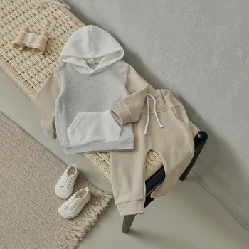 BeQeuewll/ Облекло за бебета контрастен цвят, hoody с качулка и дълъг ръкав, потници за почивка, комплект панталон, есенно-зимни дрехи за 0-3 години