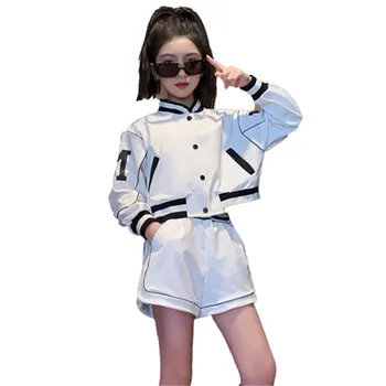 Пролетно-есенен комплект дрехи за момичета, детски модерна бейзболна яке + шорти, Корейски костюми-двойка с висока талия, детска градинска облекло