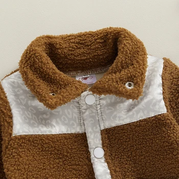 Есен Ежедневното палто за малки момичета и момчета с дълъг ръкав, с ревери, копчета, контрастен цвят, Пухкави Връхни дрехи