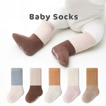 Дебели вълнени чорапи за деца в кръг, есенно-зимни нескользящие чорапи за деца, подходящи по цвят, топли чорапи със средна дължина, за новородени