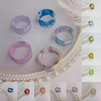 Ретро Акрилни пръстен за жени, Геометрични пръстени от смола ярки цветове, Регулируема Открывающееся пръстен, Бижута, Аксесоари, Подаръци