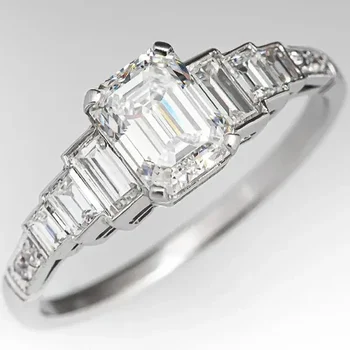 Дамски пръстен с геометричен кубическим цирконием сребърен цвят, елегантни брачни халки за годеж, Аксесоар за Вечността, бижута